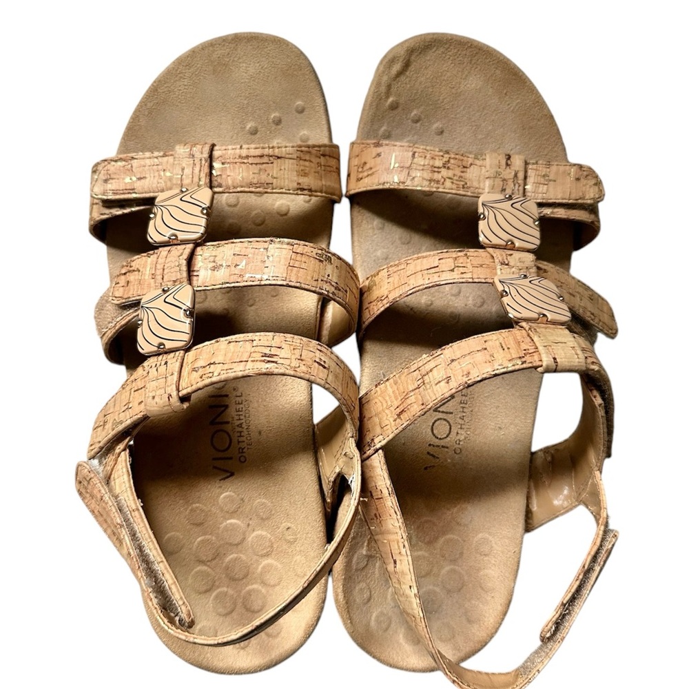 Vionic Amber‎ Gold Cork Sandal Size 7 Adjustable Arch Support